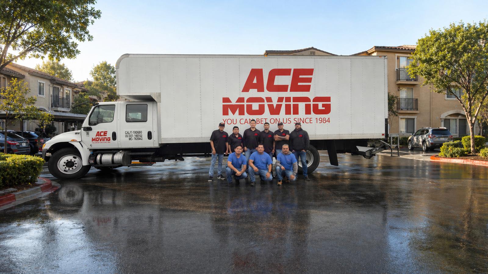 Ace Moving Co. Oakland movers standing in front of an Ace moving truck