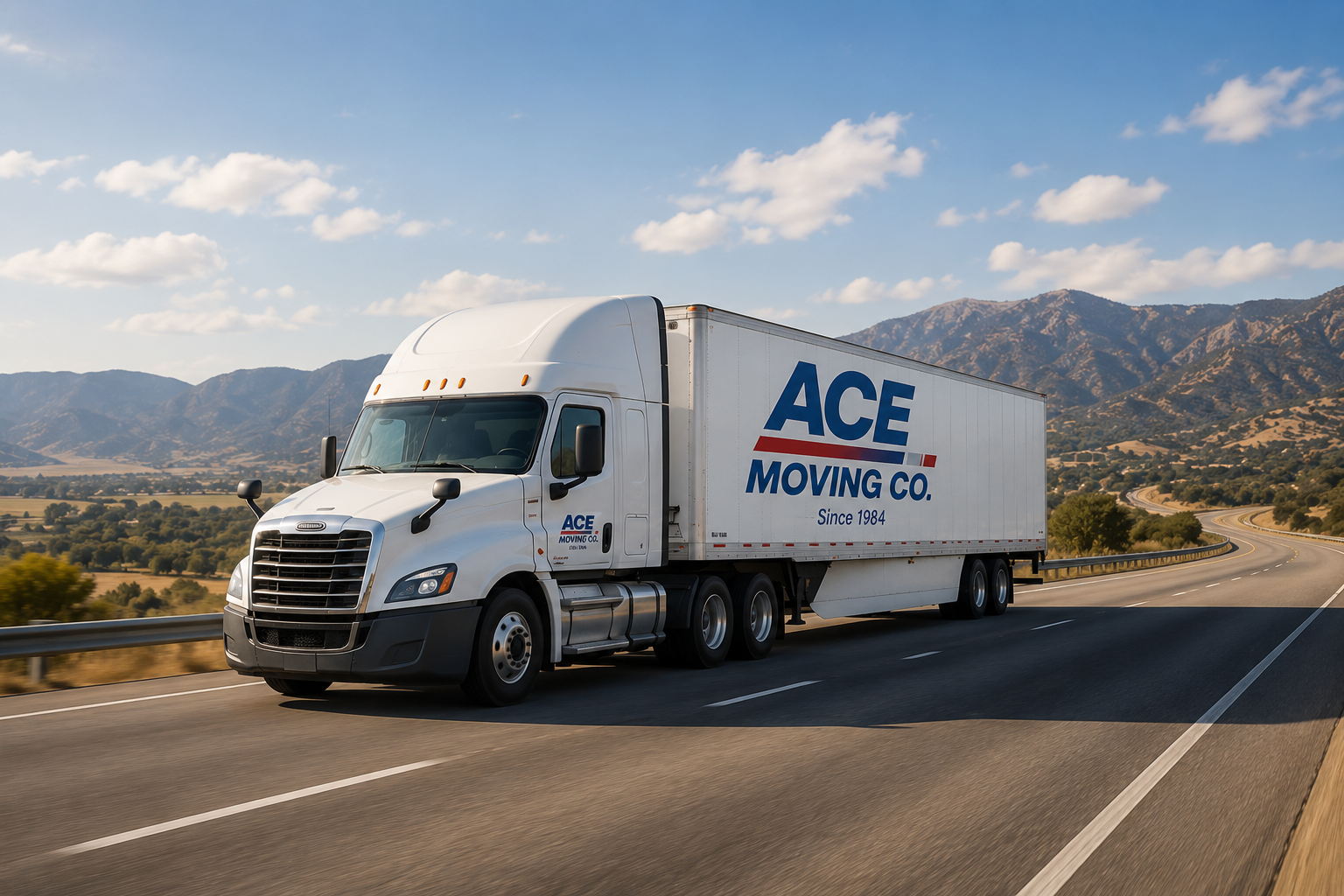 Ace Moving Co long-distance moving truck traveling on the highway
